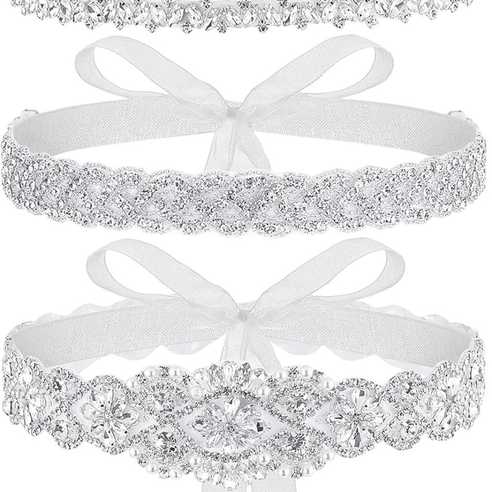 3 Pcs Wedding Dress Belts Rhinestone Bridal Sash Belts Crystal Ribbon Sash for W